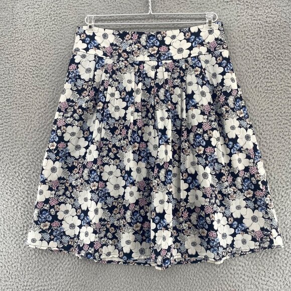 Ann Taylor Dresses & Skirts - Ann Taylor Skirt Womens 6 Navy Floral Mini Pleated A Line Cotton Stretch Casual